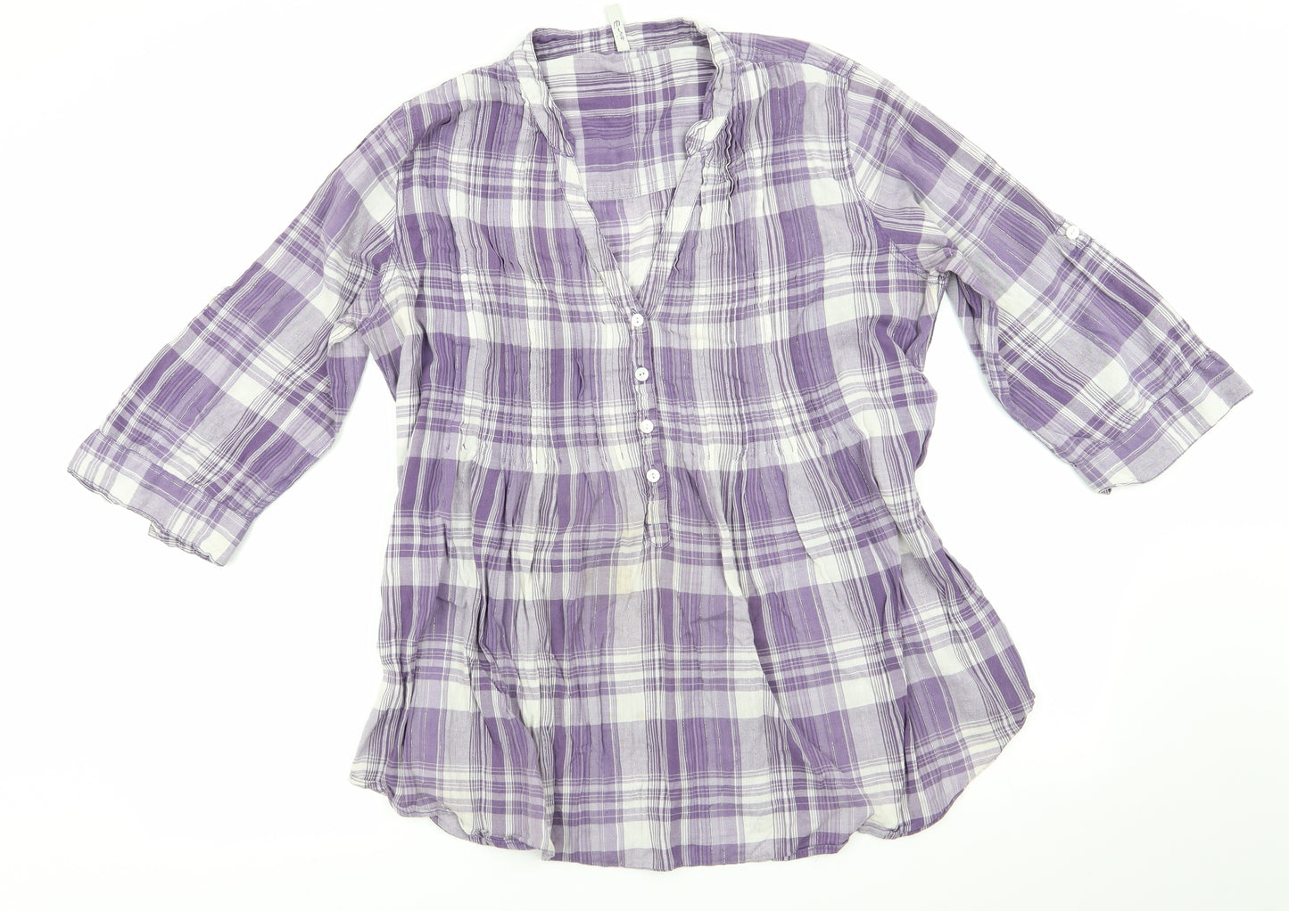 E-vie Womens Purple Check Cotton Basic Button-Up Size 18 Collared - Subtle shimmer effect Mandarin Collar Adjustable sleeve length Lilac & White