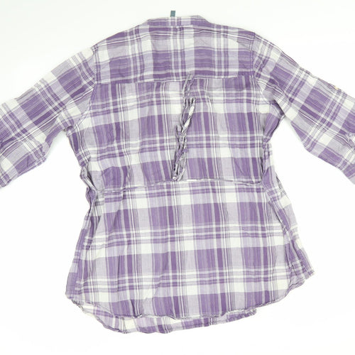 E-vie Womens Purple Check Cotton Basic Button-Up Size 18 Collared - Subtle shimmer effect Mandarin Collar Adjustable sleeve length Lilac & White