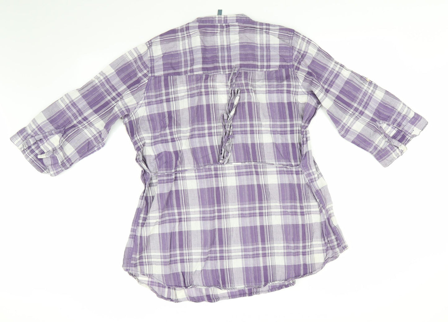 E-vie Womens Purple Check Cotton Basic Button-Up Size 18 Collared - Subtle shimmer effect Mandarin Collar Adjustable sleeve length Lilac & White