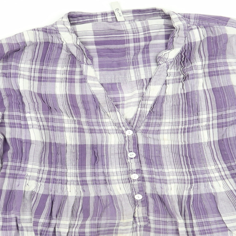 E-vie Womens Purple Check Cotton Basic Button-Up Size 18 Collared - Subtle shimmer effect Mandarin Collar Adjustable sleeve length Lilac & White