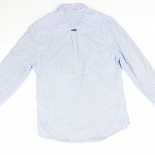 Burtons Menswear Mens Blue Striped Cotton  Button-Up Size M Collared  - Fine Blue Stripe Buttoned Collar