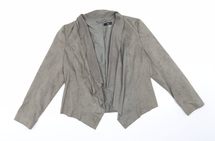 M&Co Womens Green   Jacket  Size 10   - Khaki Suede Effect Short Waterfall Lined back