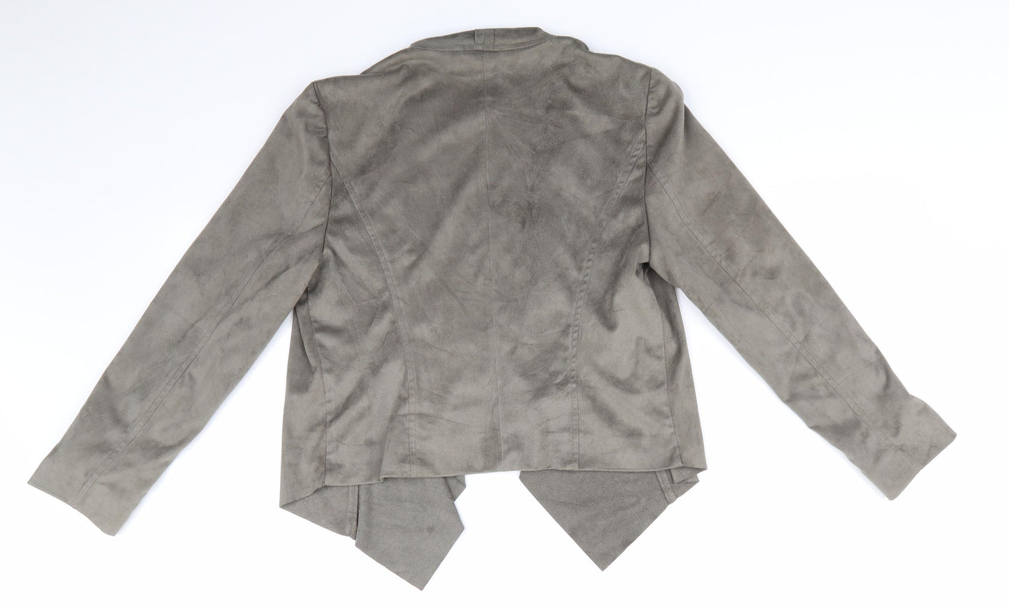 M&Co Womens Green   Jacket  Size 10   - Khaki Suede Effect Short Waterfall Lined back