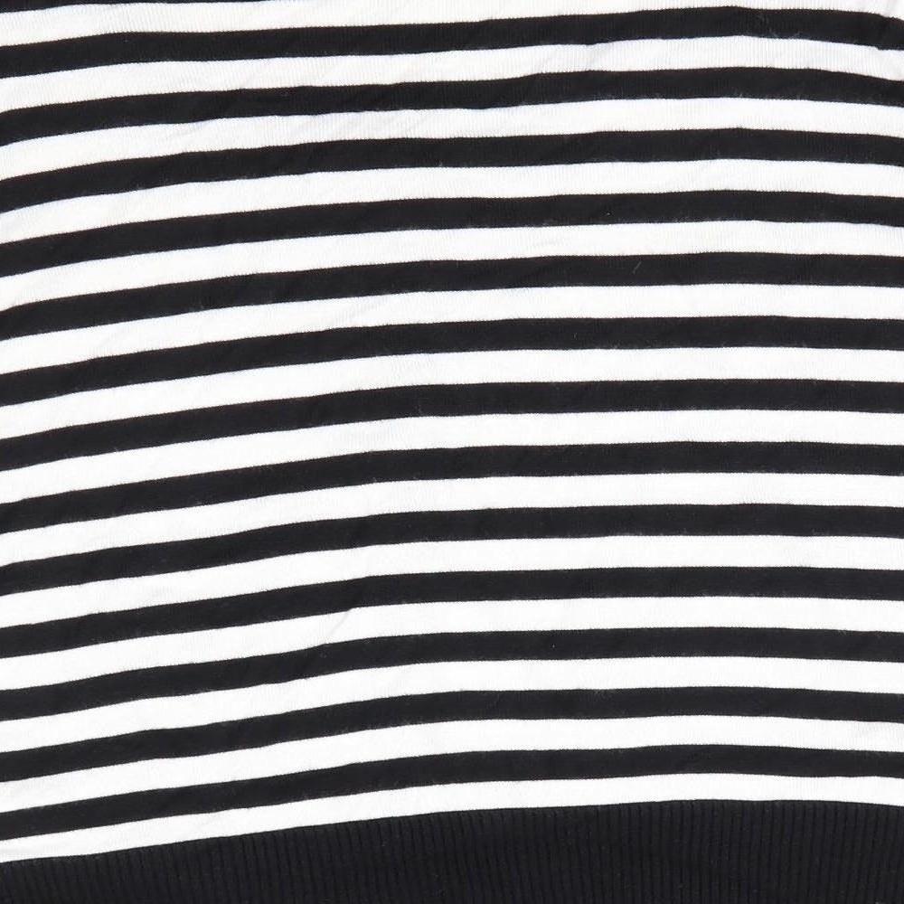 Wallis Womens Black Round Neck Striped Viscose Pullover Jumper Size 14   - Lace Overlay Front