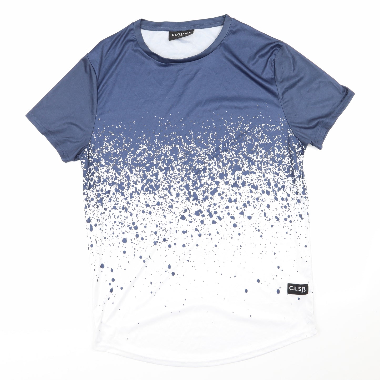 Closure Mens Blue Colourblock Polyester  T-Shirt Size XL Round Neck  - Colour Block dots blue to white