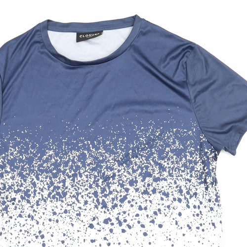 Closure Mens Blue Colourblock Polyester  T-Shirt Size XL Round Neck  - Colour Block dots blue to white