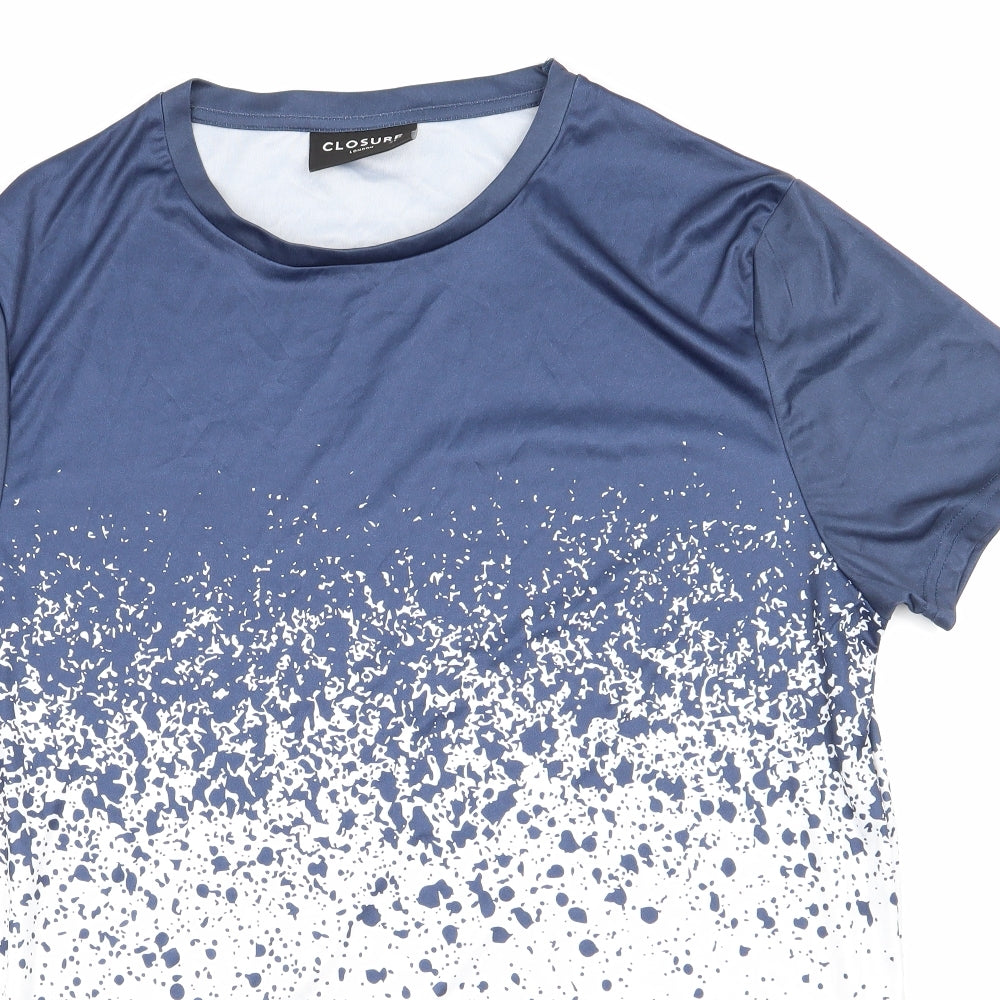 Closure Mens Blue Colourblock Polyester  T-Shirt Size XL Round Neck  - Colour Block dots blue to white