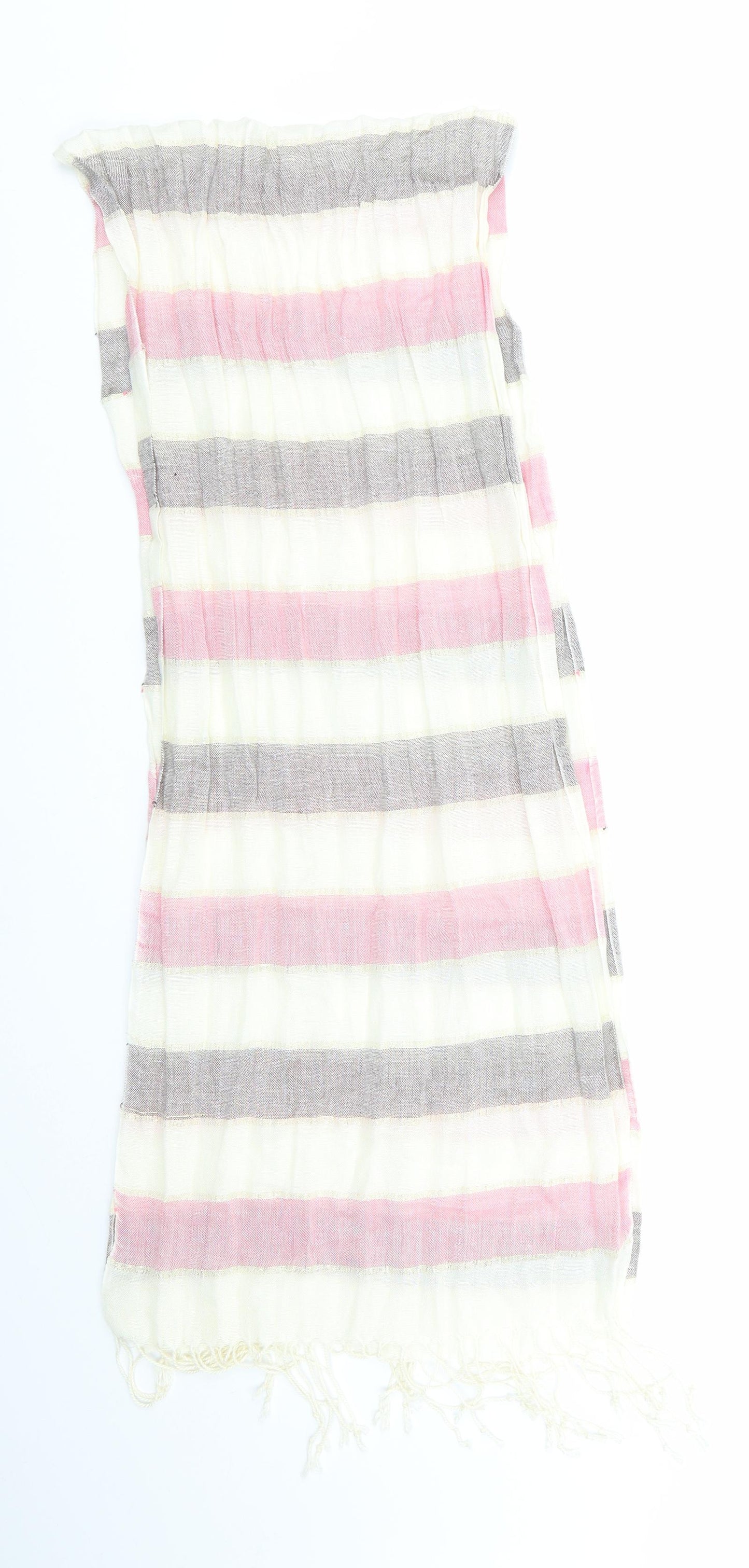 Preworn Womens Black Striped   Scarf    - Subtle shimmer effect Ivory Black Pink