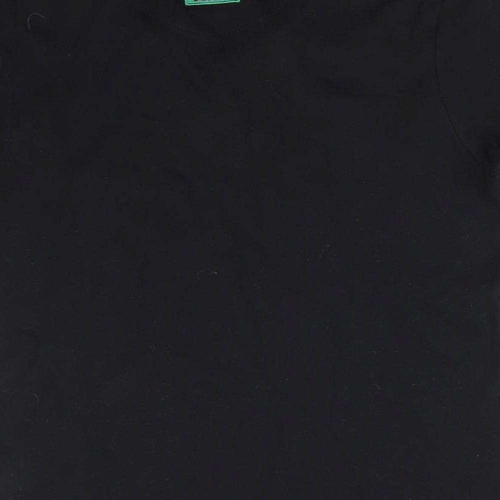 Manav Womens Black  Cotton Basic T-Shirt Size 12 Collared - Cymru Wales Red Collar