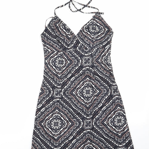 H&M  Womens Grey Geometric  A-Line  Size 6 Halter  - Side Zip Black Grey Taupe White Back Elastication