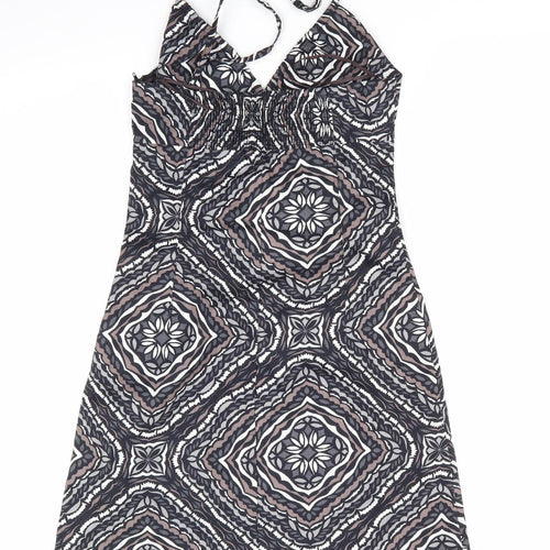 H&M  Womens Grey Geometric  A-Line  Size 6 Halter  - Side Zip Black Grey Taupe White Back Elastication