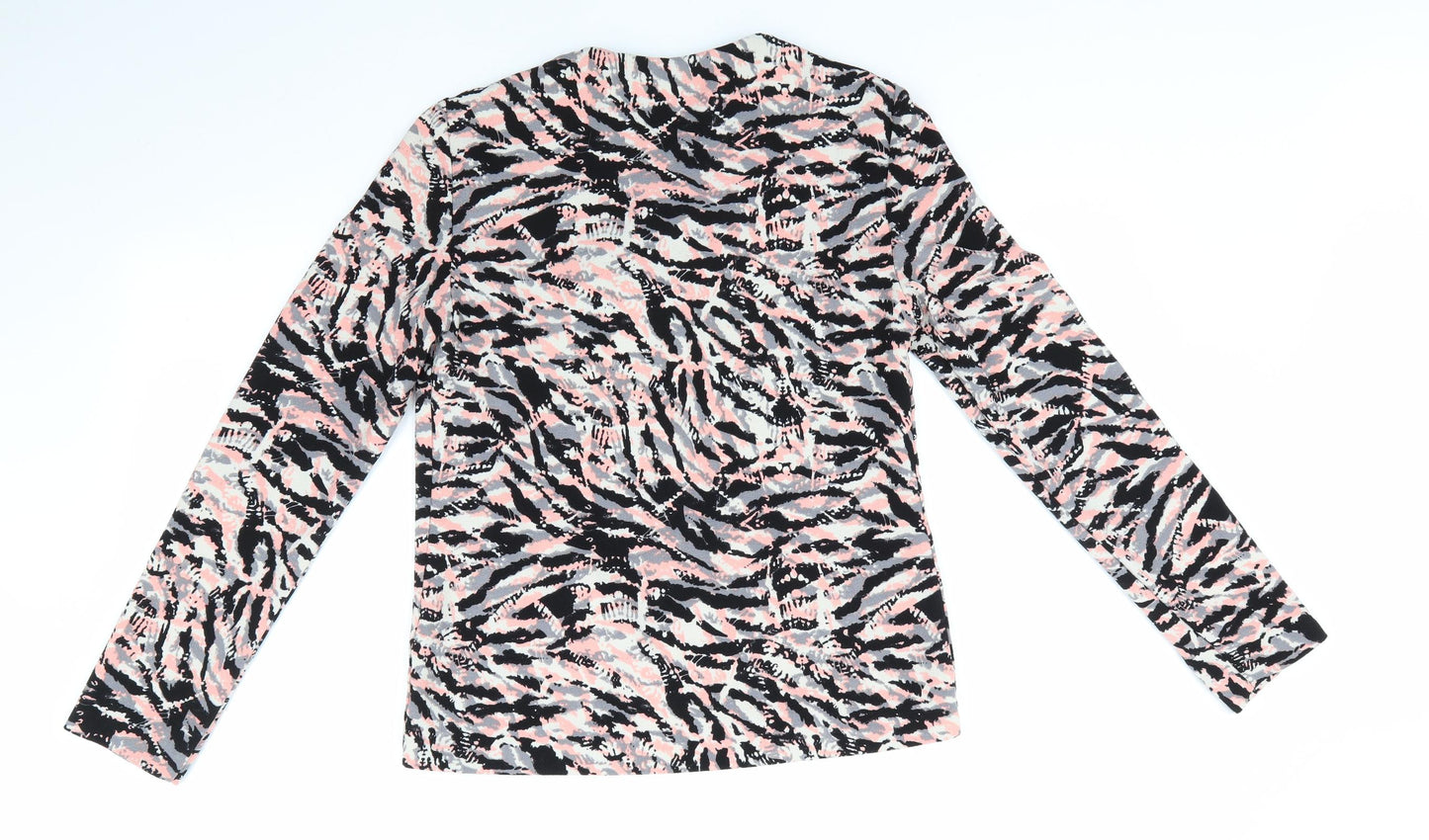 George Womens Black Animal Print  Jacket  Size 8   - Waterfall Jacket Pink Black Ivory