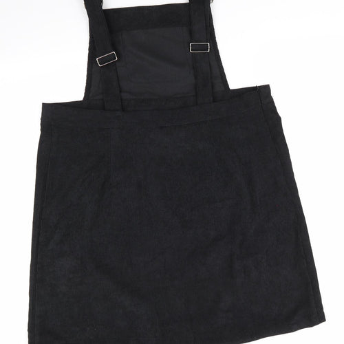 SheIn Womens Black  Cotton Pinafore/Dungaree Dress  Size XL Square Neck  - Soft Cord like finish