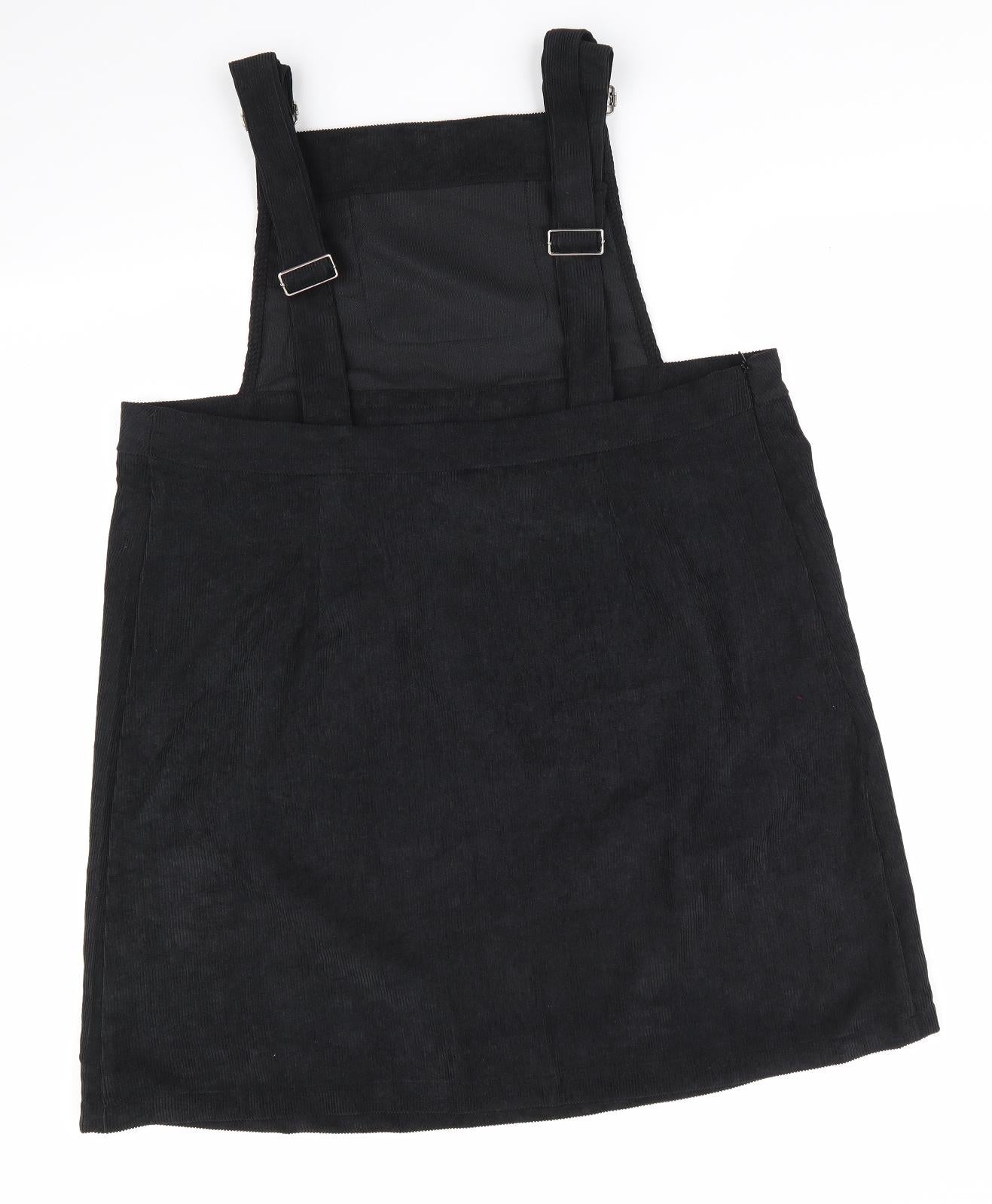 SheIn Womens Black  Cotton Pinafore/Dungaree Dress  Size XL Square Neck  - Soft Cord like finish
