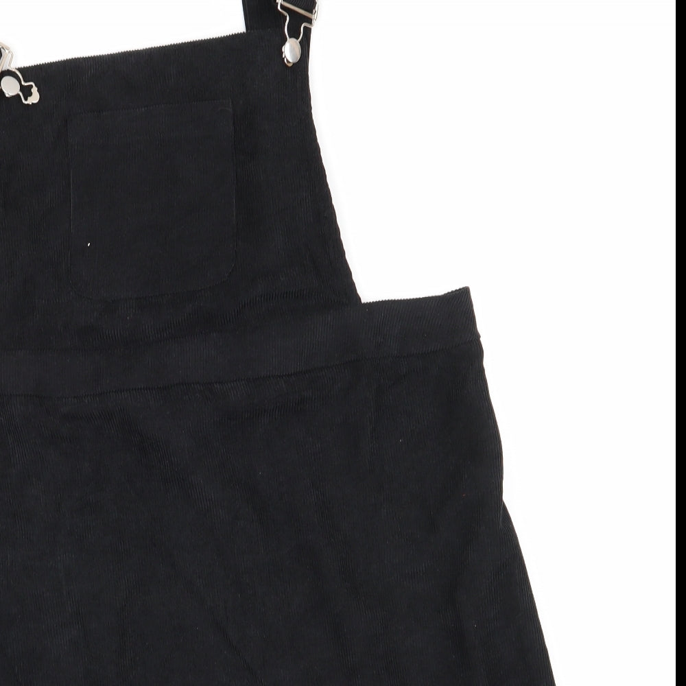 SheIn Womens Black  Cotton Pinafore/Dungaree Dress  Size XL Square Neck  - Soft Cord like finish