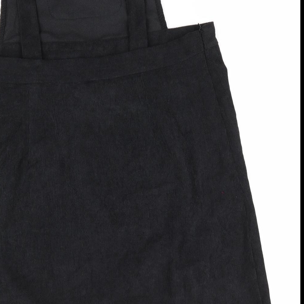 SheIn Womens Black  Cotton Pinafore/Dungaree Dress  Size XL Square Neck  - Soft Cord like finish