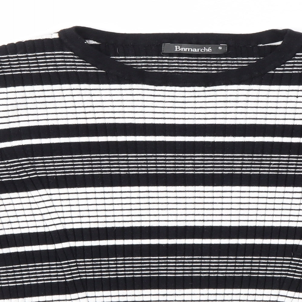 Bonmarché Womens Black Round Neck Striped Viscose Pullover Jumper Size S