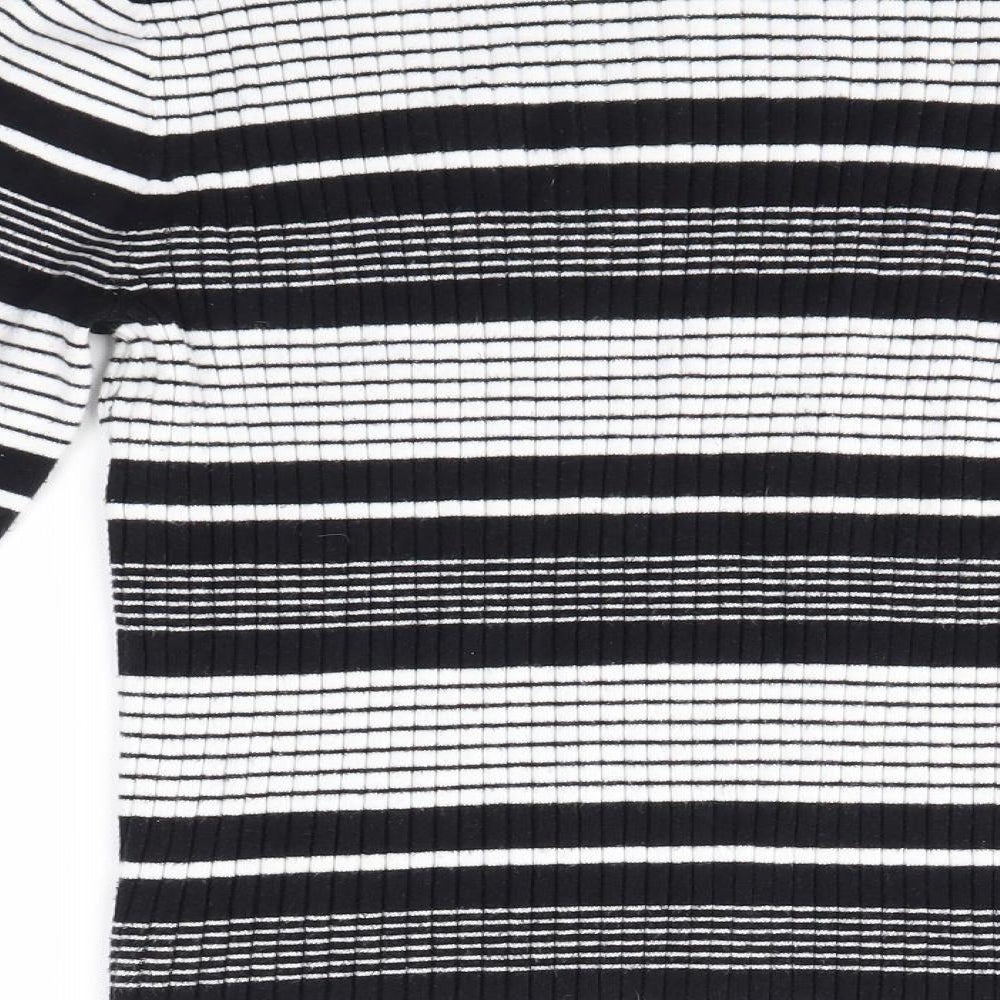Bonmarché Womens Black Round Neck Striped Viscose Pullover Jumper Size S