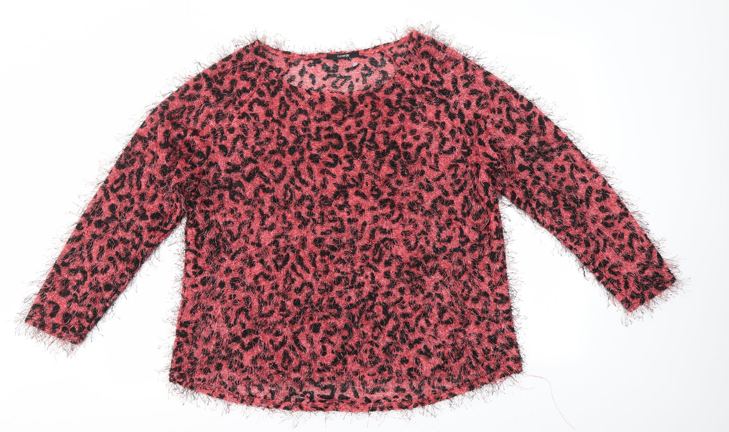 George Womens Pink Round Neck Animal Print Polyester Pullover Jumper Size 14