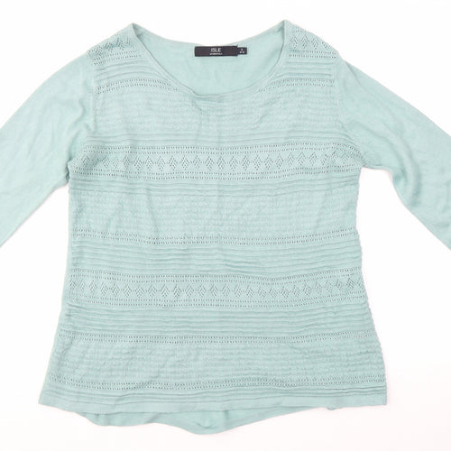 Isle Womens Green Round Neck  Acrylic Pullover Jumper Size S