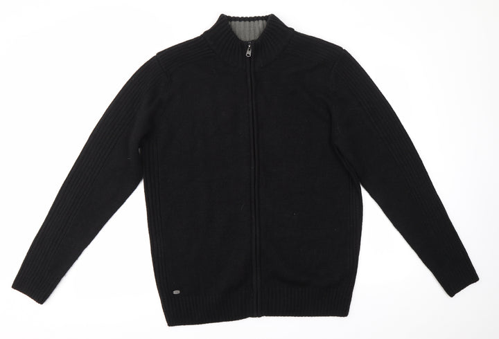Kensington Mens Black High Neck Acrylic Full Zip Jumper Size L