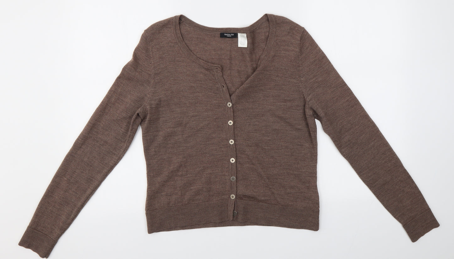 La Redoute Womens Brown Round Neck  Wool Cardigan Jumper Size 12