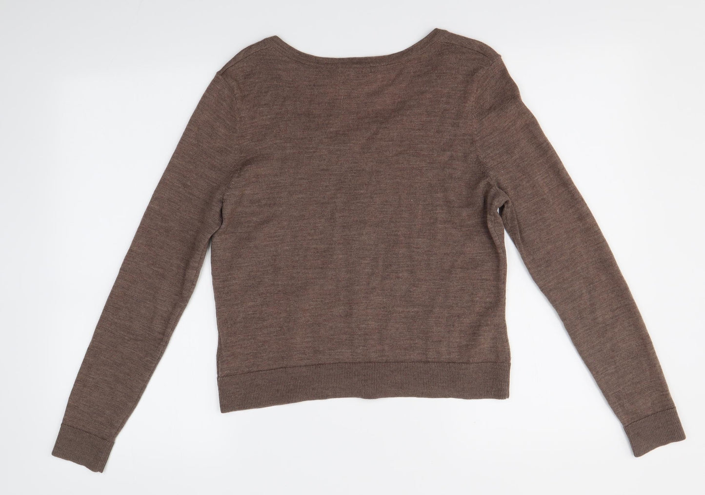La Redoute Womens Brown Round Neck  Wool Cardigan Jumper Size 12