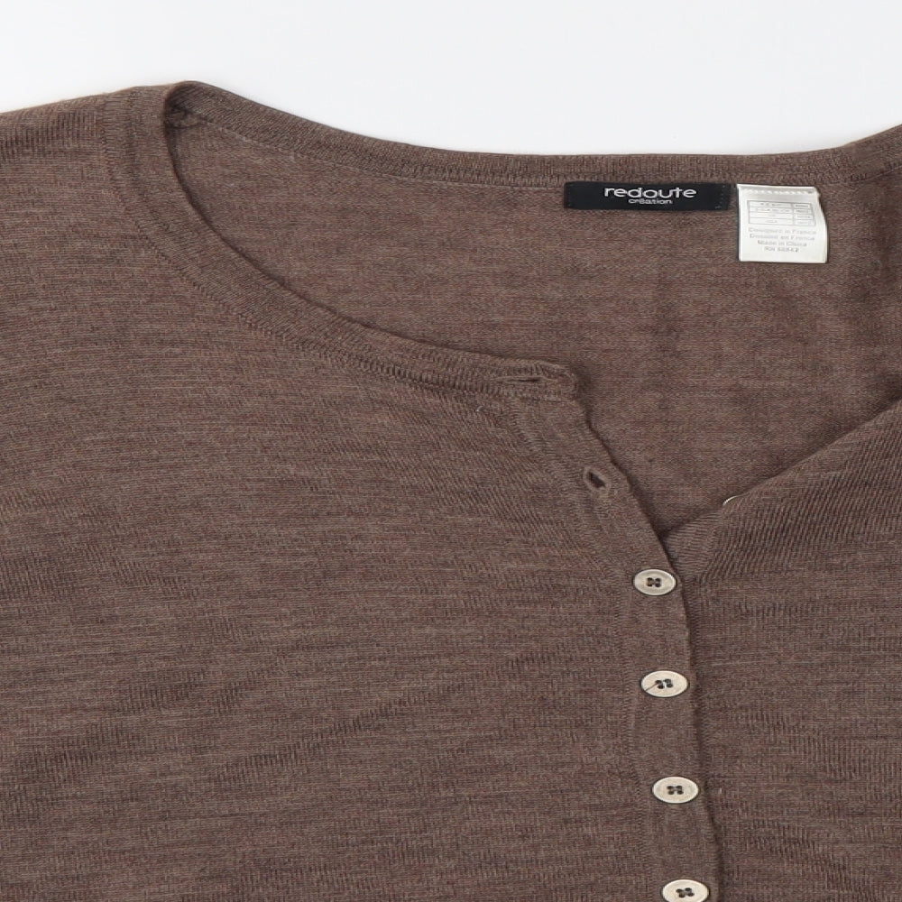 La Redoute Womens Brown Round Neck  Wool Cardigan Jumper Size 12