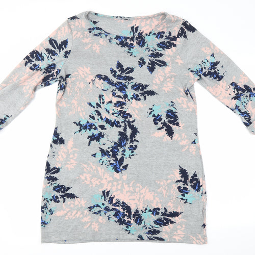 M&S Womens Grey Floral Polyester T-Shirt Dress  Size 14 Round Neck