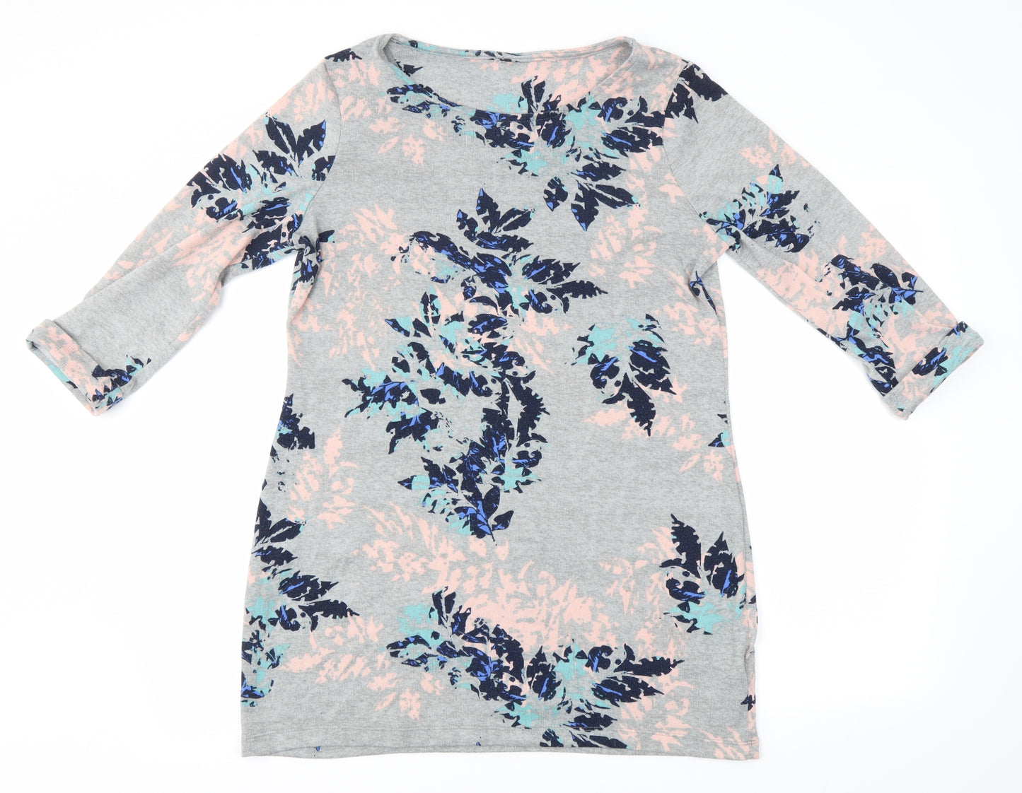 M&S Womens Grey Floral Polyester T-Shirt Dress  Size 14 Round Neck