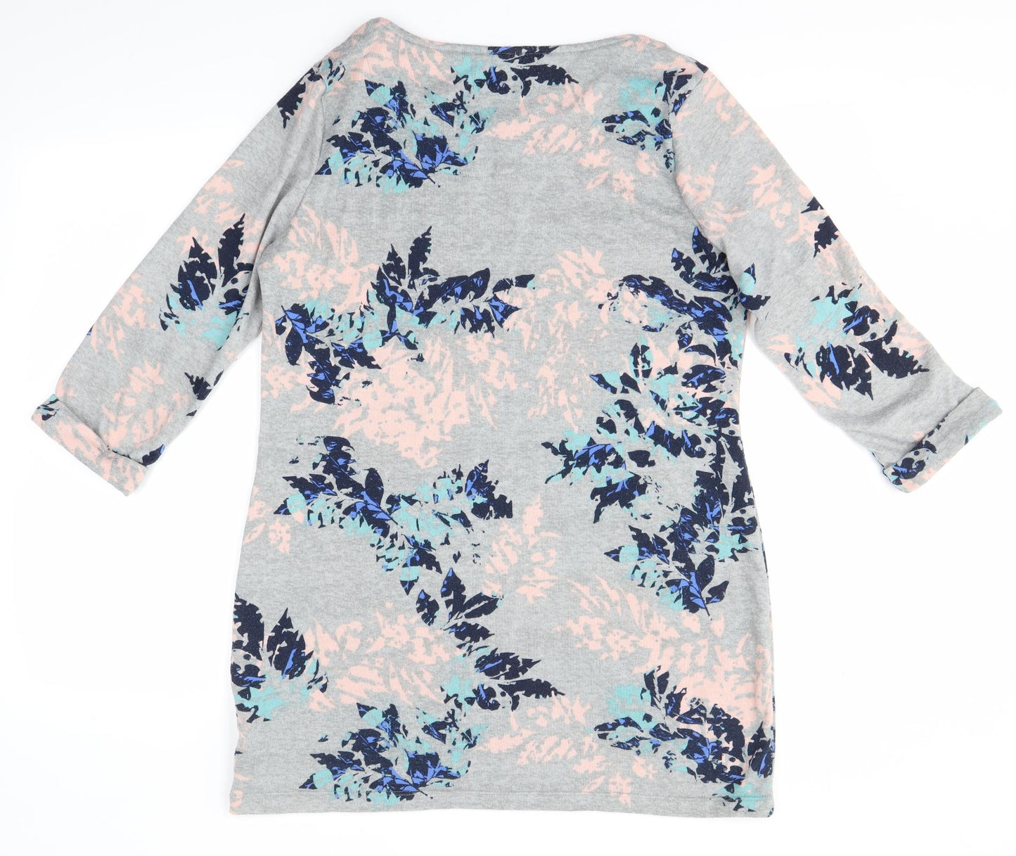M&S Womens Grey Floral Polyester T-Shirt Dress  Size 14 Round Neck
