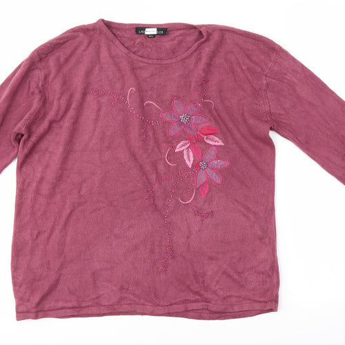 Lauren taylor Womens Pink Round Neck Floral Acrylic Pullover Jumper Size M