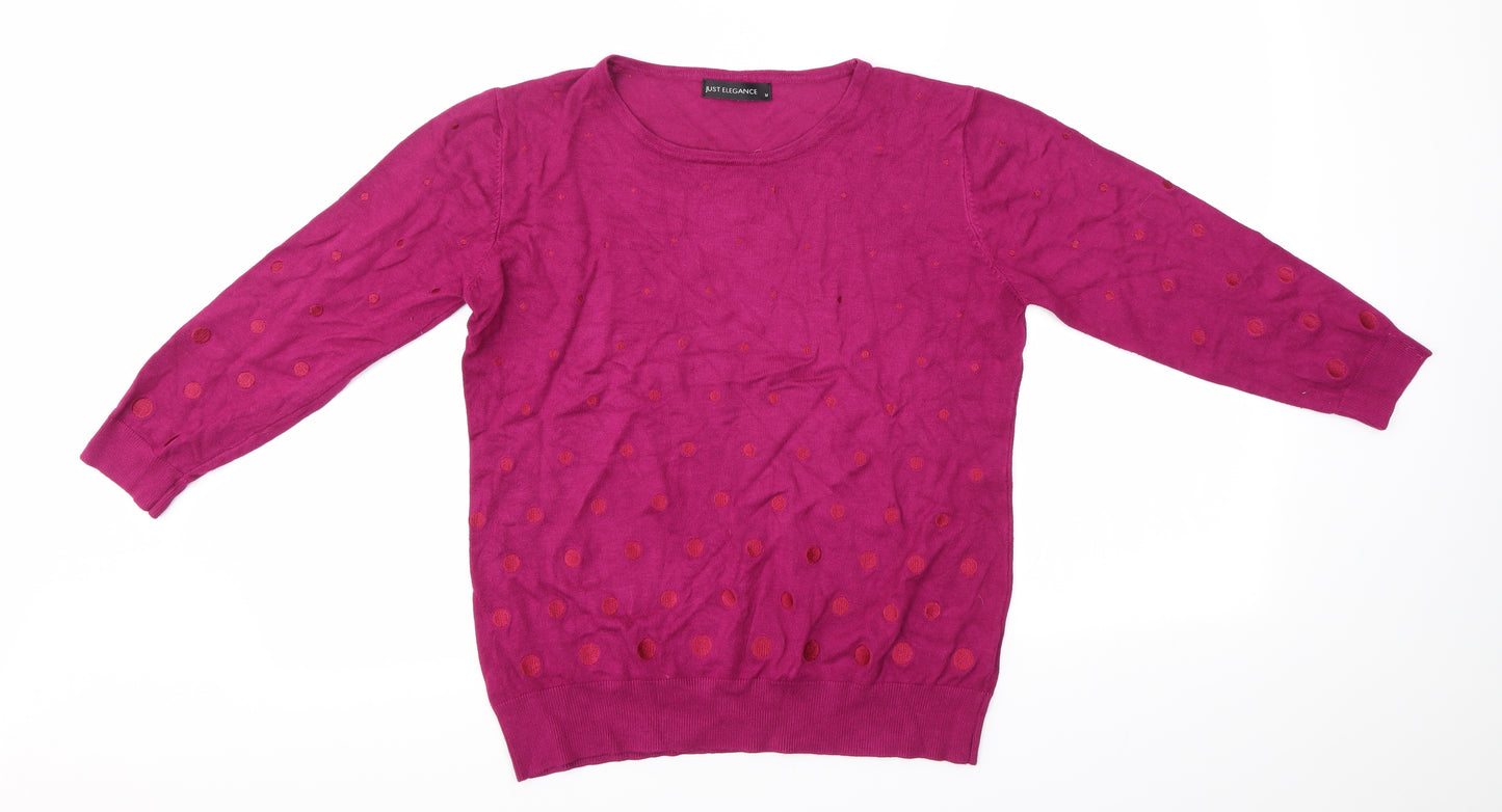 JUST ELEGANCE  Womens Pink  Viscose Basic Blouse Size M Round Neck