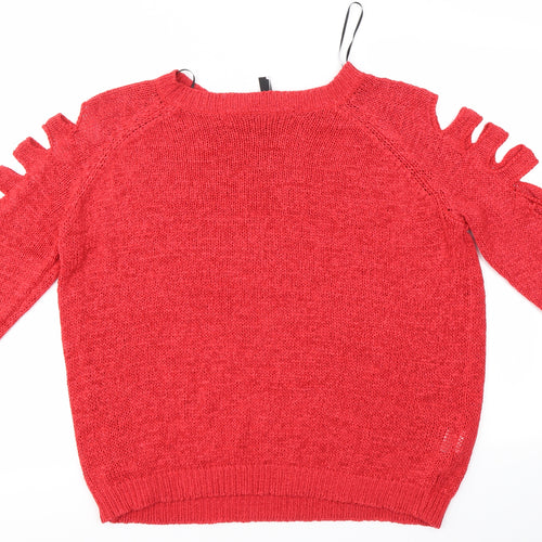 Rainbow Womens Red Round Neck  Acrylic Pullover Jumper Size M