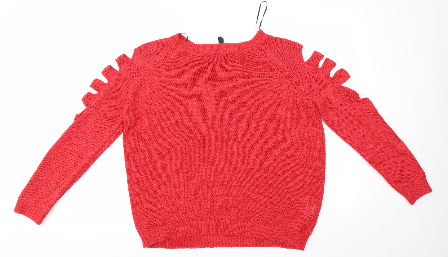 Rainbow Womens Red Round Neck  Acrylic Pullover Jumper Size M