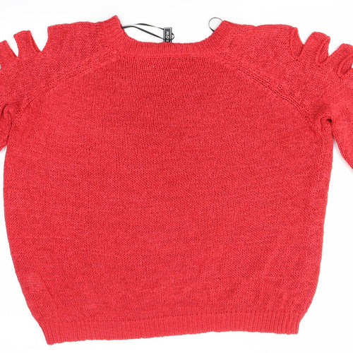 Rainbow Womens Red Round Neck  Acrylic Pullover Jumper Size M