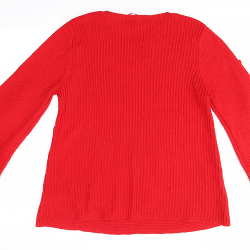 F&F Womens Red Round Neck  Acrylic Pullover Jumper Size 12