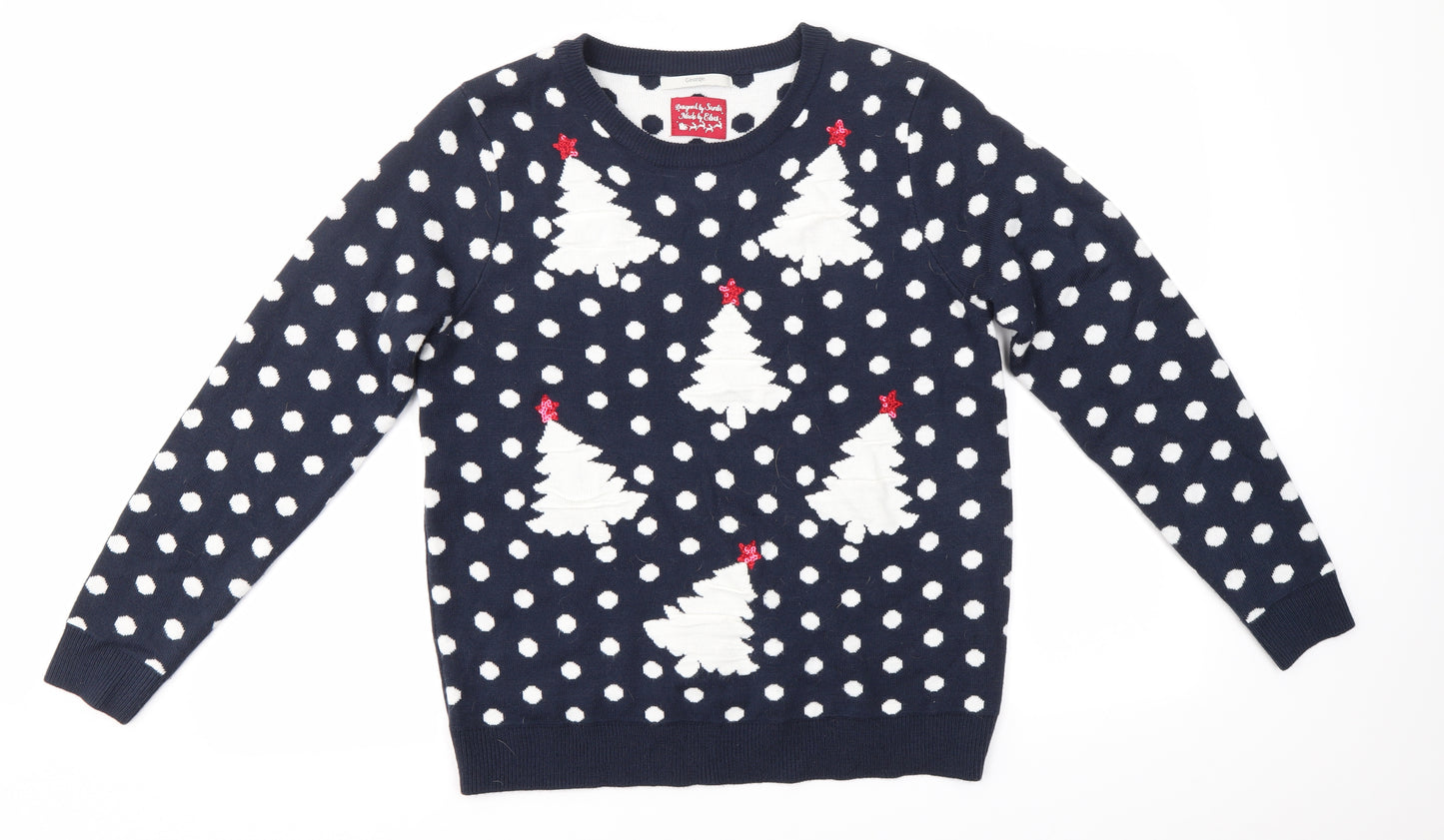 George Womens Blue Round Neck Polka Dot Acrylic Pullover Jumper Size 12   - Christmas