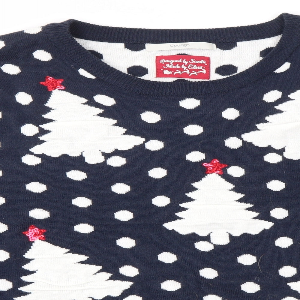 George Womens Blue Round Neck Polka Dot Acrylic Pullover Jumper Size 12   - Christmas