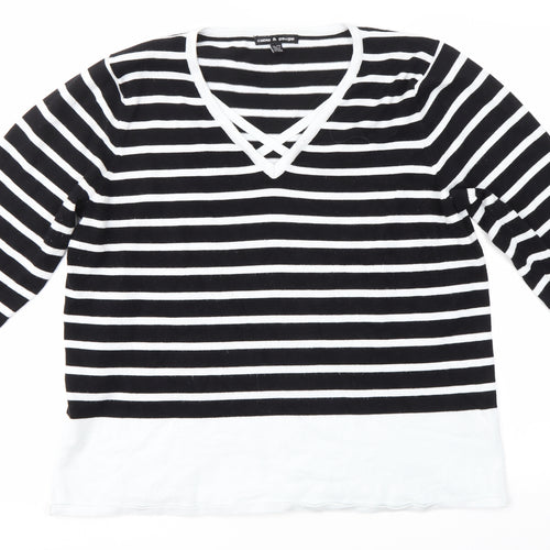 Cable & Gauge Womens Multicoloured Round Neck Striped Viscose Pullover Jumper Size XL