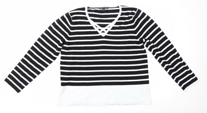 Cable & Gauge Womens Multicoloured Round Neck Striped Viscose Pullover Jumper Size XL
