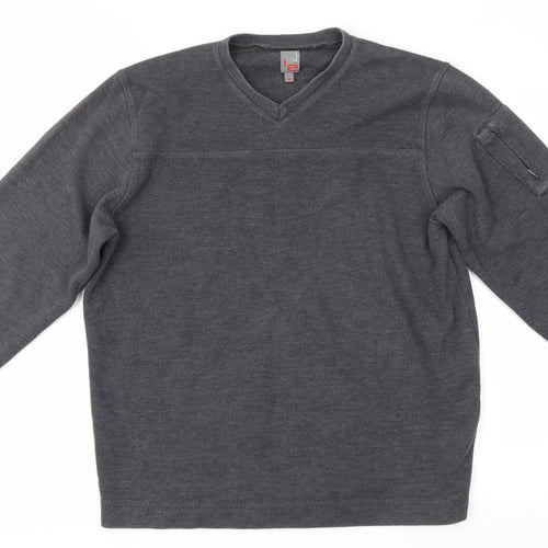 te Mens Grey V-Neck  Polyester Pullover Jumper Size M