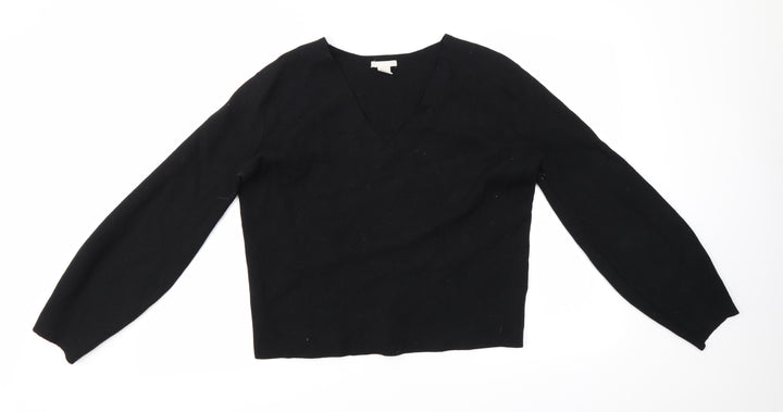 H&M Womens Black V-Neck Viscose Pullover Jumper Size S