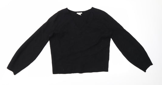 Front view of H&M women’s black v-neck viscose jumper, size S