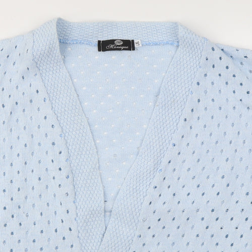 Monique Womens Blue V-Neck  Cotton Cardigan Jumper Size L