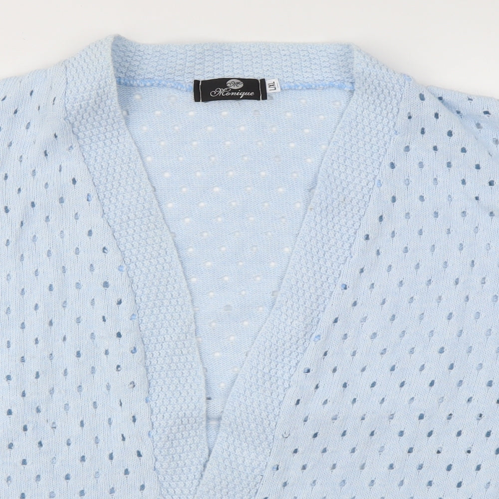 Monique Womens Blue V-Neck  Cotton Cardigan Jumper Size L
