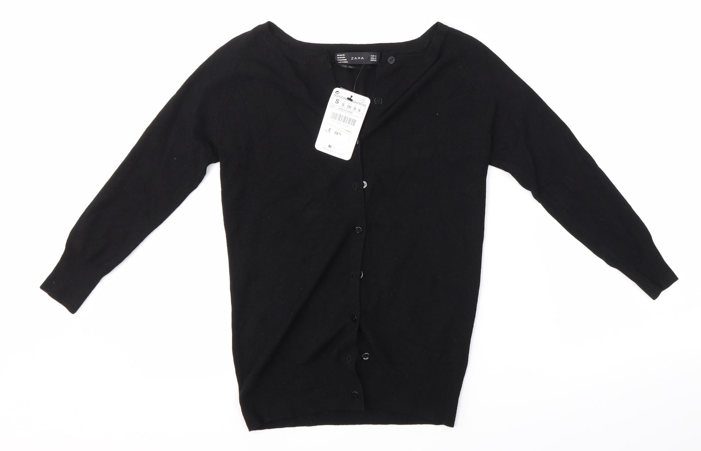 Zara Womens Black Round Neck  Viscose Cardigan Jumper Size S