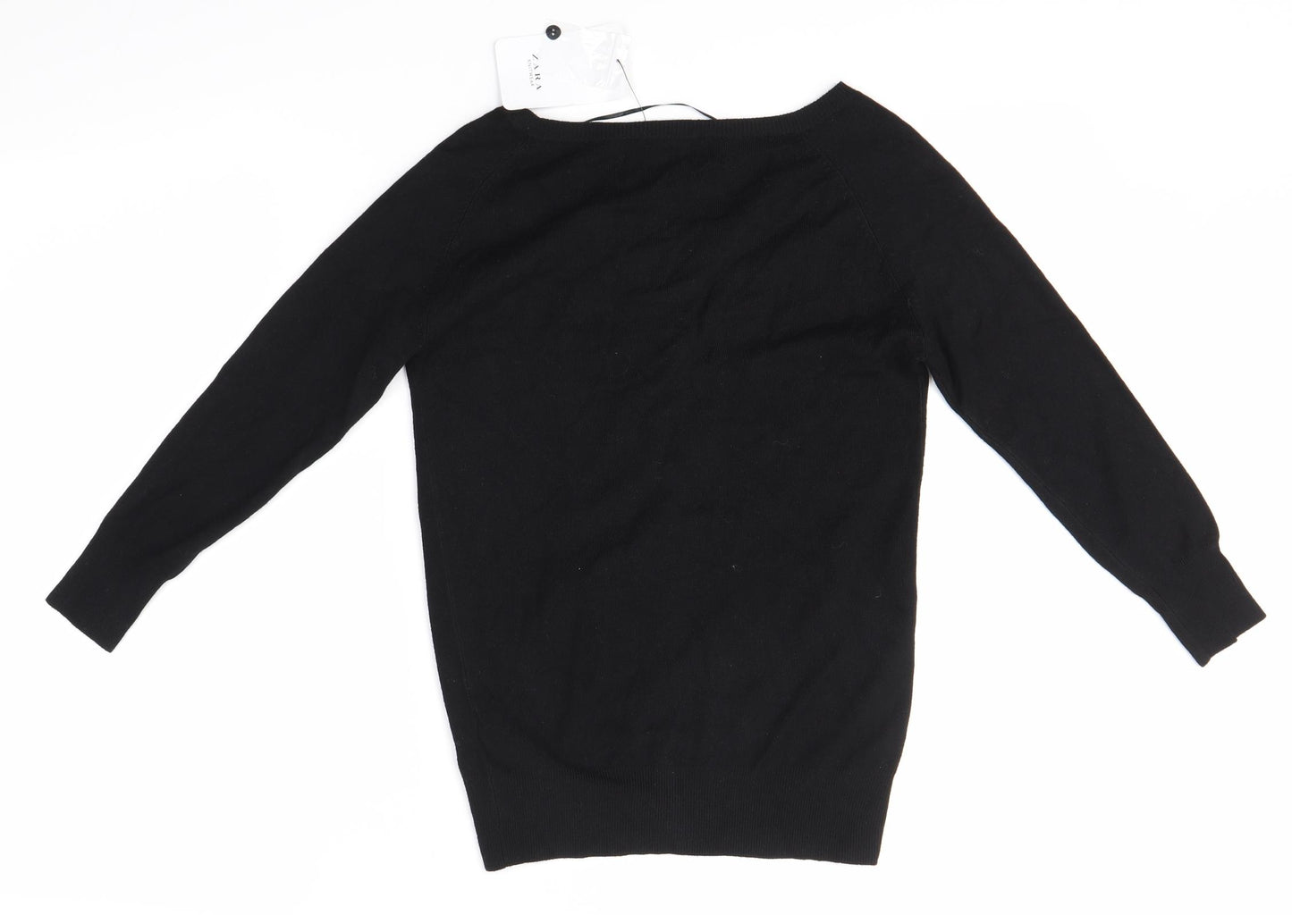Zara Womens Black Round Neck  Viscose Cardigan Jumper Size S