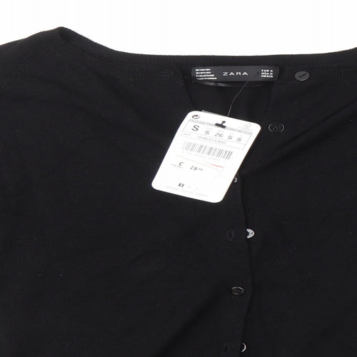 Zara Womens Black Round Neck  Viscose Cardigan Jumper Size S