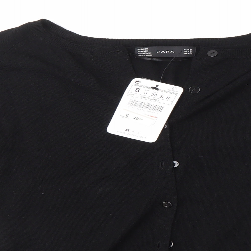 Zara Womens Black Round Neck  Viscose Cardigan Jumper Size S
